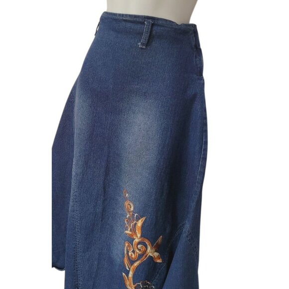 VTG Y2K Denim Maxi Jean Skirt 12 Boho Grunge 2000s Embroidered Western Prairie - Picture 7 of 16